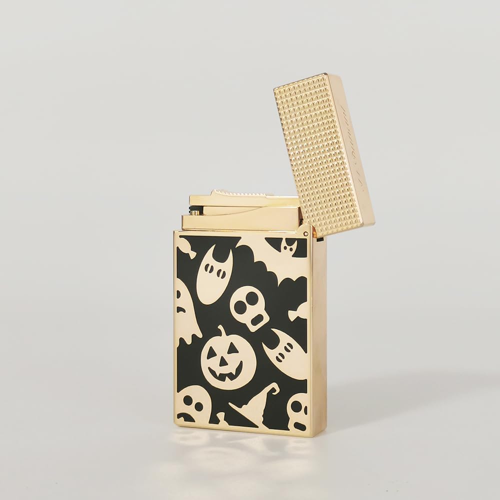 Halloween Skull Ghost Pumpkin Lighter, Metal, Ping Sound, Refillable, Soft Flame Adjustable, Unique Festive Gift