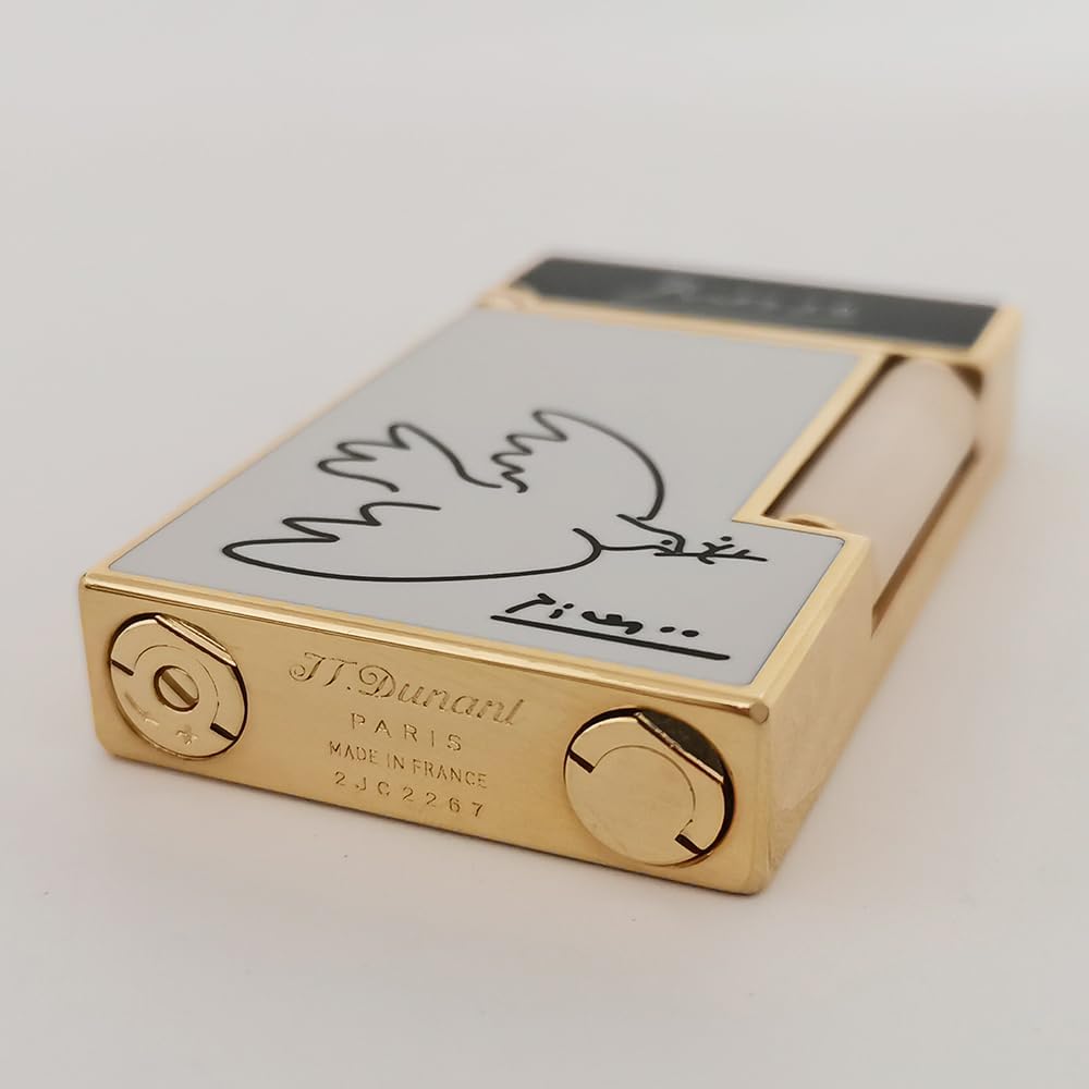 Classic White Lacquer Lighter, with Peace Dove, Clear Sound, Adjustable Soft Flame, Unique Gift for Men Dad Boyfriend Husband Father Friend (White Gold)
