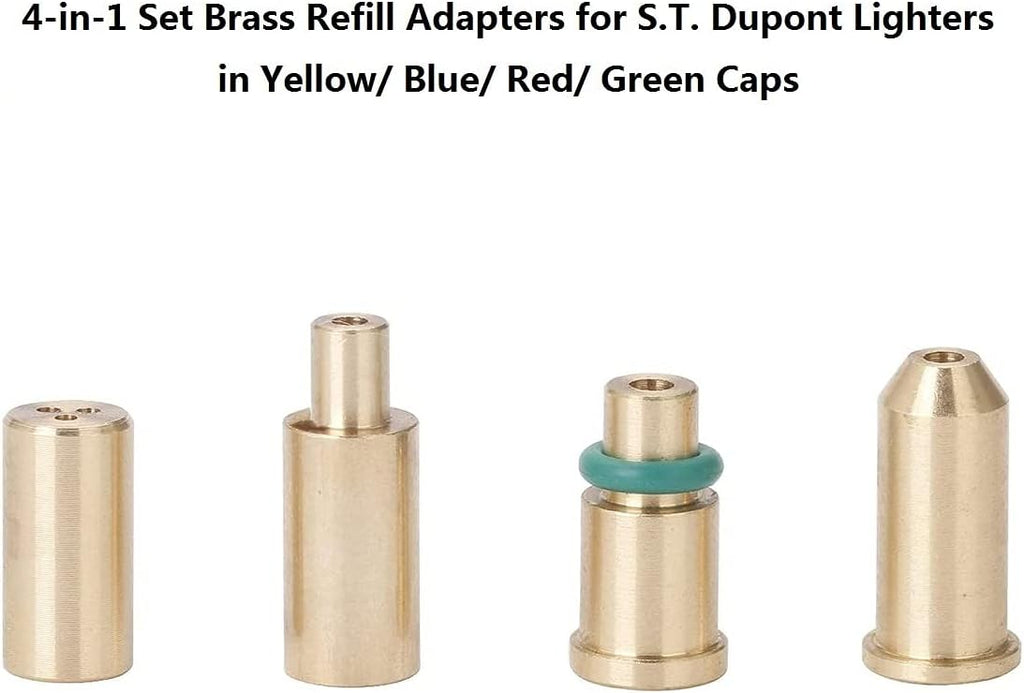 4PCS Replacement Brass Gas Refill Adapter for S T Dupont Lighter Yellow/Red/Green/Blue Caps DIY Repair Part
