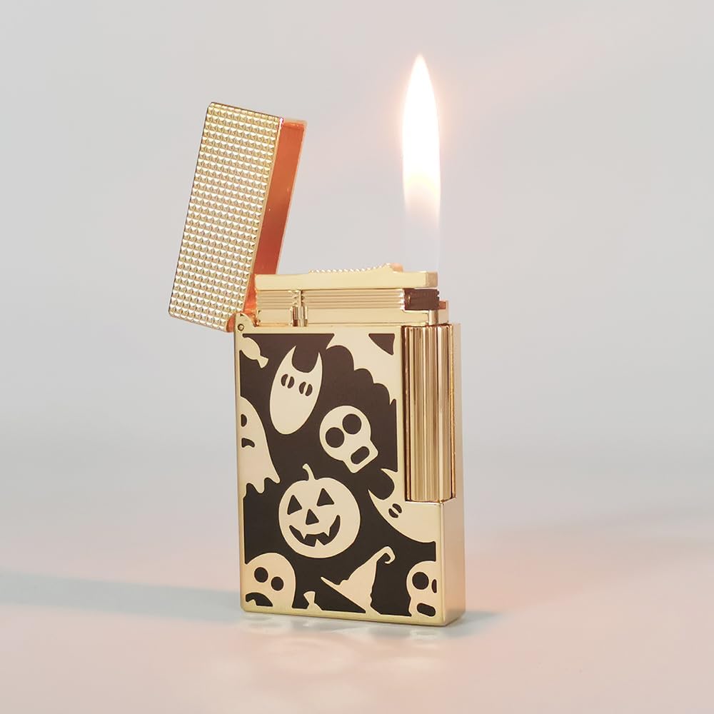 Halloween Skull Ghost Pumpkin Lighter, Metal, Ping Sound, Refillable, Soft Flame Adjustable, Unique Festive Gift