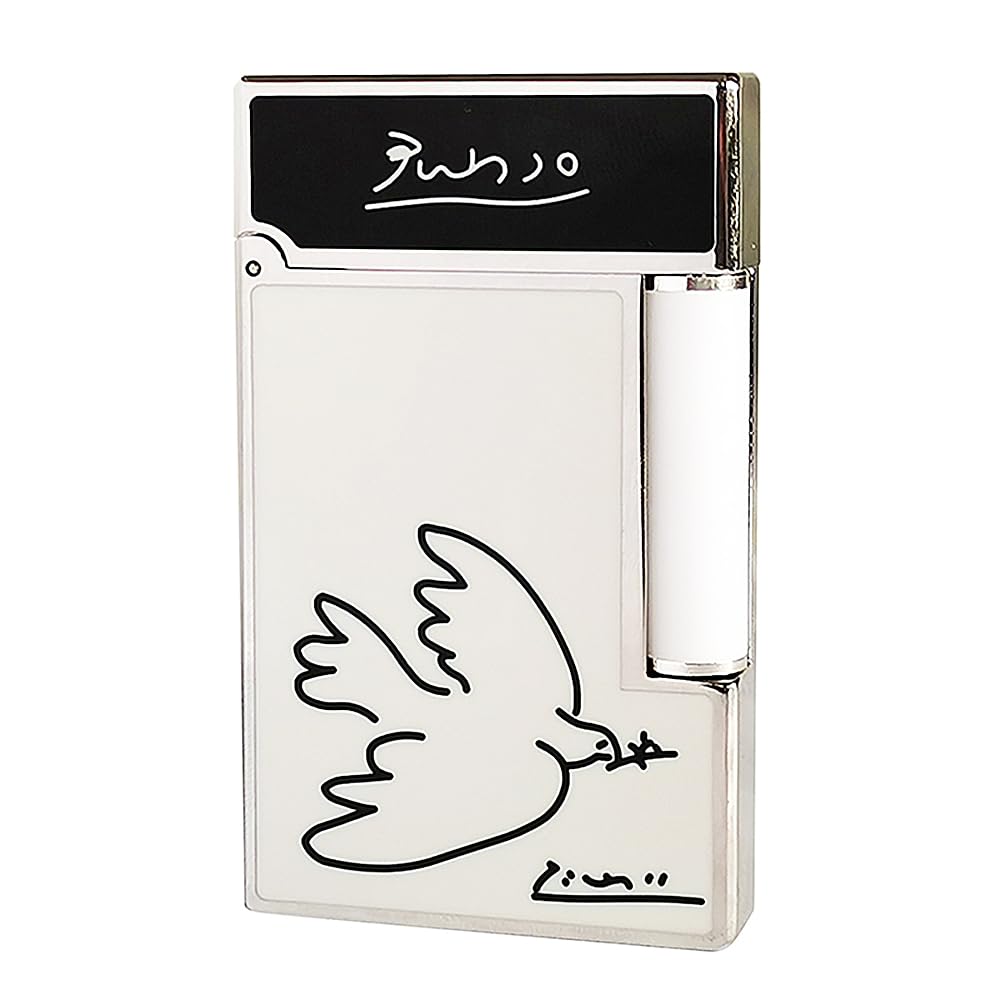 Classic White Lacquer Lighter, with Peace Dove, Clear Sound, Adjustable Soft Flame, Unique Gift for Men Dad Boyfriend Husband Father Friend (White Gold)