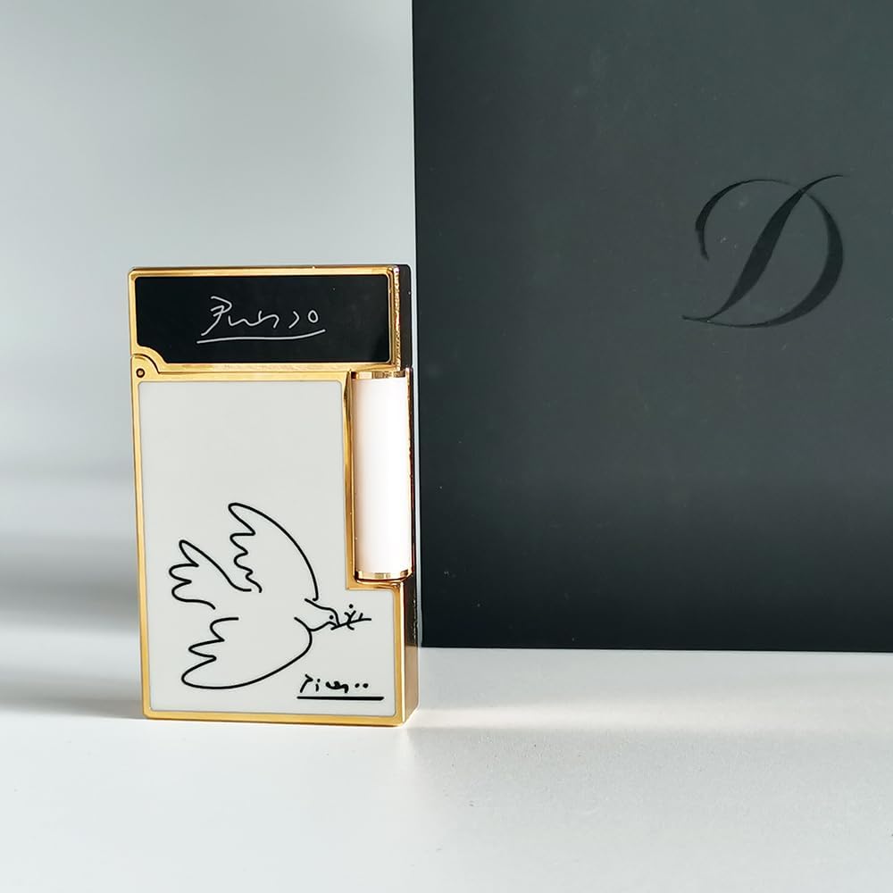 Classic White Lacquer Lighter, with Peace Dove, Clear Sound, Adjustable Soft Flame, Unique Gift for Men Dad Boyfriend Husband Father Friend (White Gold)