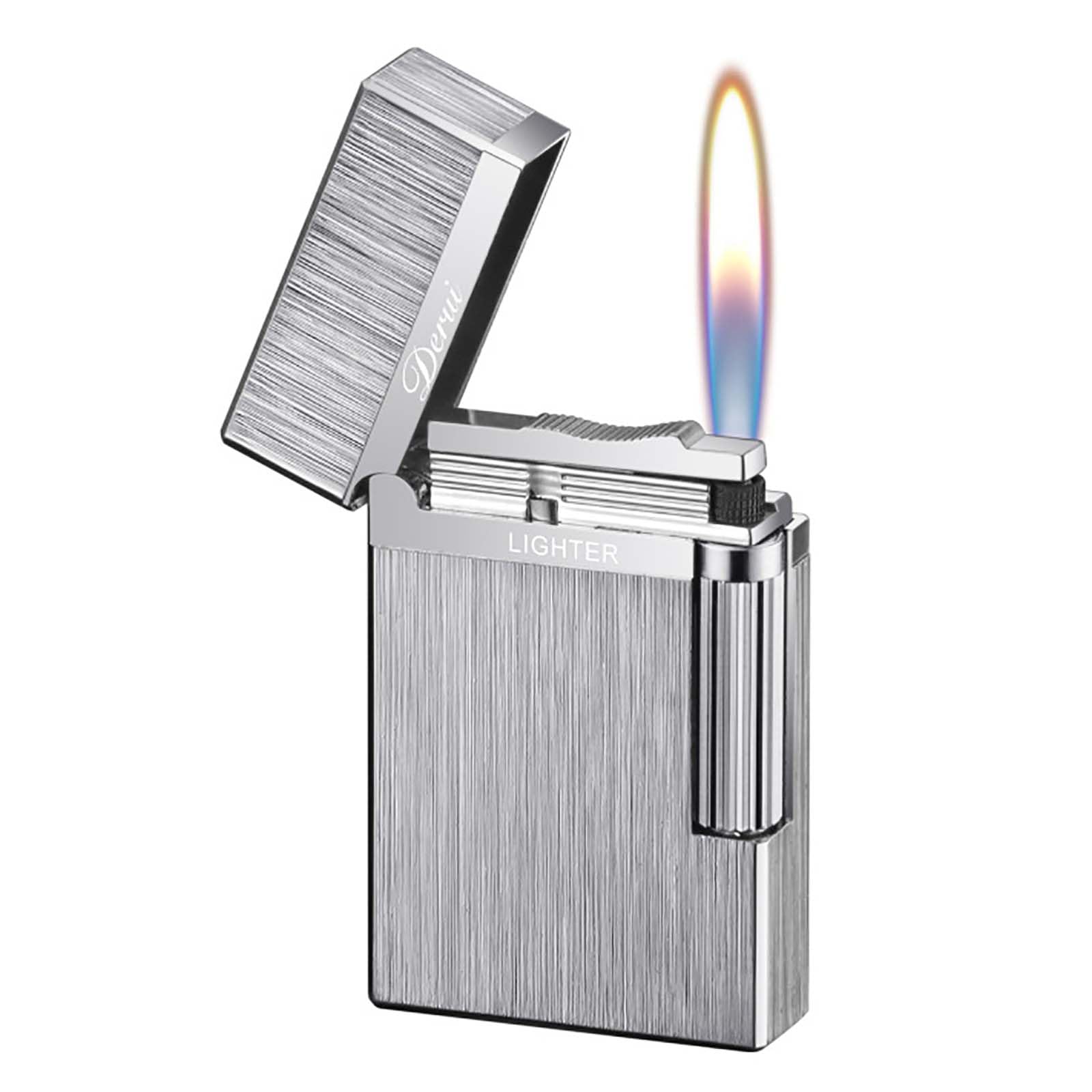 Classic Lighter, Butane Brushed Metal Lighter, Side Slide Lgnition Steel Tone Trench Lighter for Men Dad Husband Collect,Gold