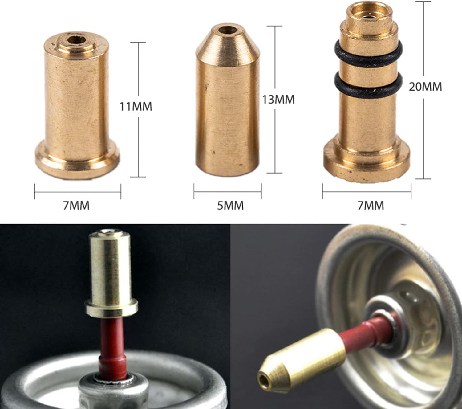 Gas Refill Adapter, 3pcs/Set Brass Gas Refill Adapter for S.T Dunhill Lighter/for Dupont Small Lighter,Easy to Install Gas Refill Adapter for Camping Outdoor Gas Cylinder Tank Accessories