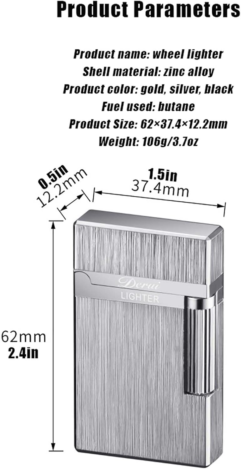 Classic Lighter, Butane Brushed Metal Lighter, Side Slide Lgnition Steel Tone Trench Lighter for Men Dad Husband Collect,Gold