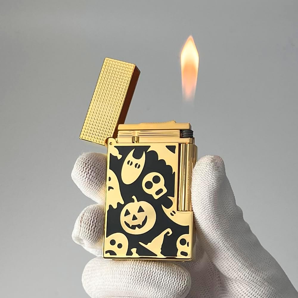Halloween Skull Ghost Pumpkin Lighter, Metal, Ping Sound, Refillable, Soft Flame Adjustable, Unique Festive Gift