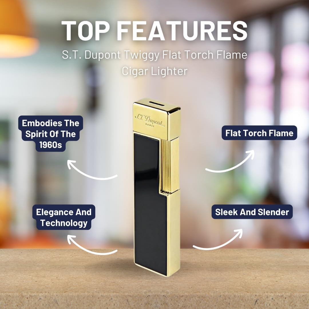 S.T. Dupont Twiggy Shiny Black Lacquer & Gold Lighter, 030002