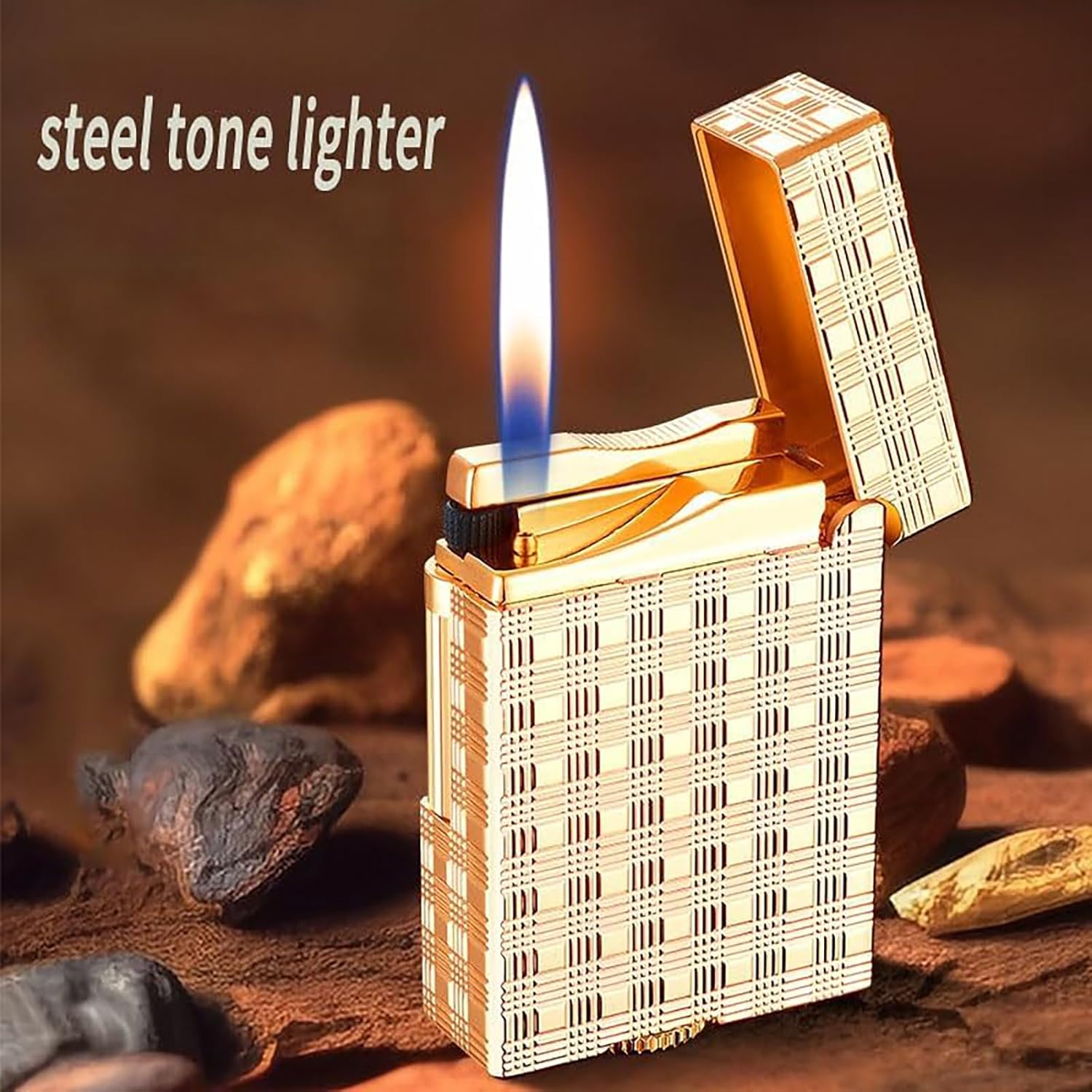 Classic Brushed Gas Lighters, Zinc Alloy Refilled Butane Lighter, Side Wheel Frosted Lighter, Adjustable Flame Flip Lighters, for Outdoor, Camping, Men's Gifts (Black)