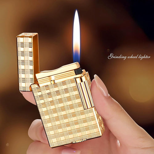 Classic Brushed Gas Lighters, Zinc Alloy Refilled Butane Lighter, Side Wheel Frosted Lighter, Adjustable Flame Flip Lighters, for Outdoor, Camping, Men's Gifts (Black)