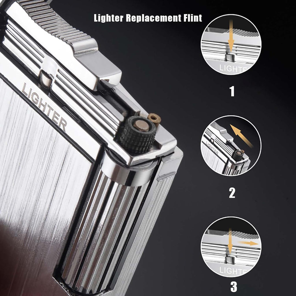 Classic Lighter, Butane Brushed Metal Lighter, Side Slide Lgnition Steel Tone Trench Lighter for Men Dad Husband Collect,Gold