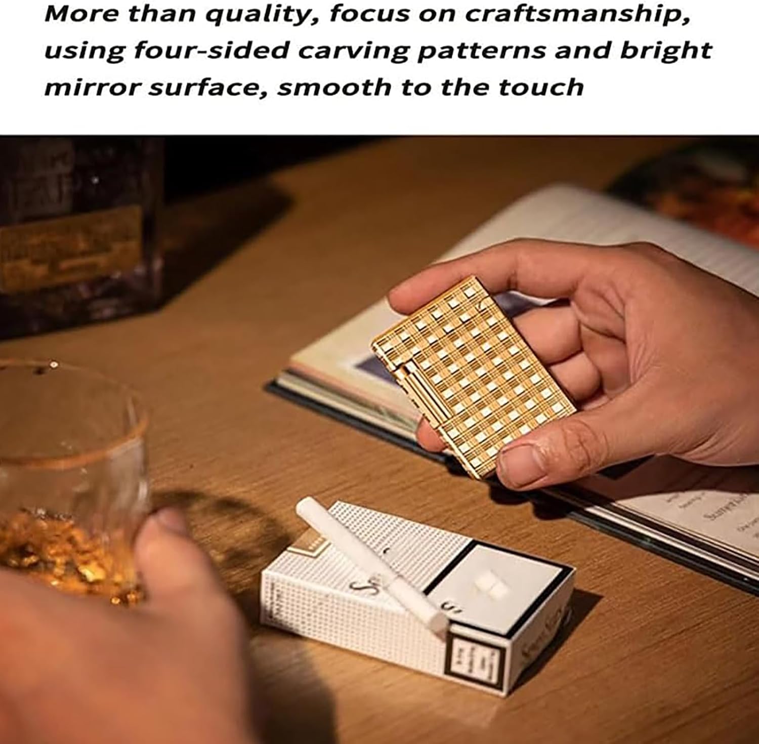 Classic Brushed Gas Lighters, Zinc Alloy Refilled Butane Lighter, Side Wheel Frosted Lighter, Adjustable Flame Flip Lighters, for Outdoor, Camping, Men's Gifts (Black)