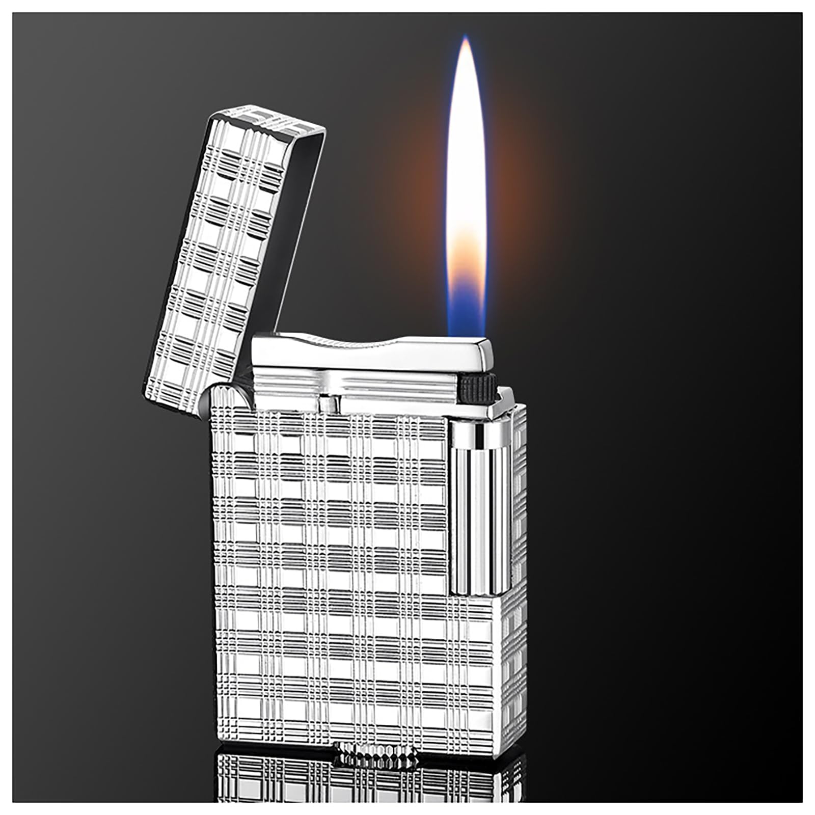 Classic Brushed Gas Lighters, Zinc Alloy Refilled Butane Lighter, Side Wheel Frosted Lighter, Adjustable Flame Flip Lighters, for Outdoor, Camping, Men's Gifts (Black)