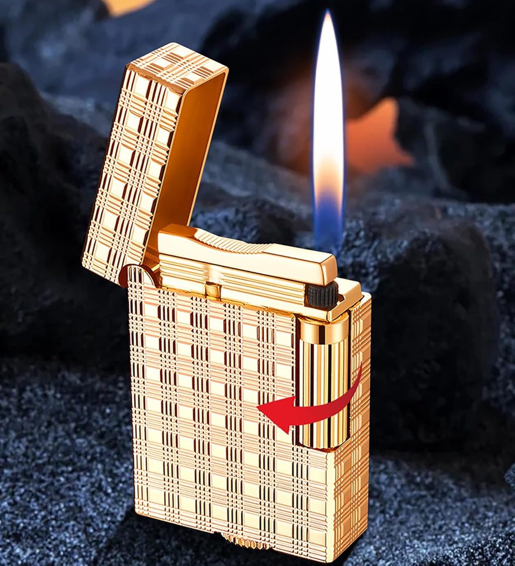 Classic Brushed Gas Lighters, Zinc Alloy Refilled Butane Lighter, Side Wheel Frosted Lighter, Adjustable Flame Flip Lighters, for Outdoor, Camping, Men's Gifts (Black)