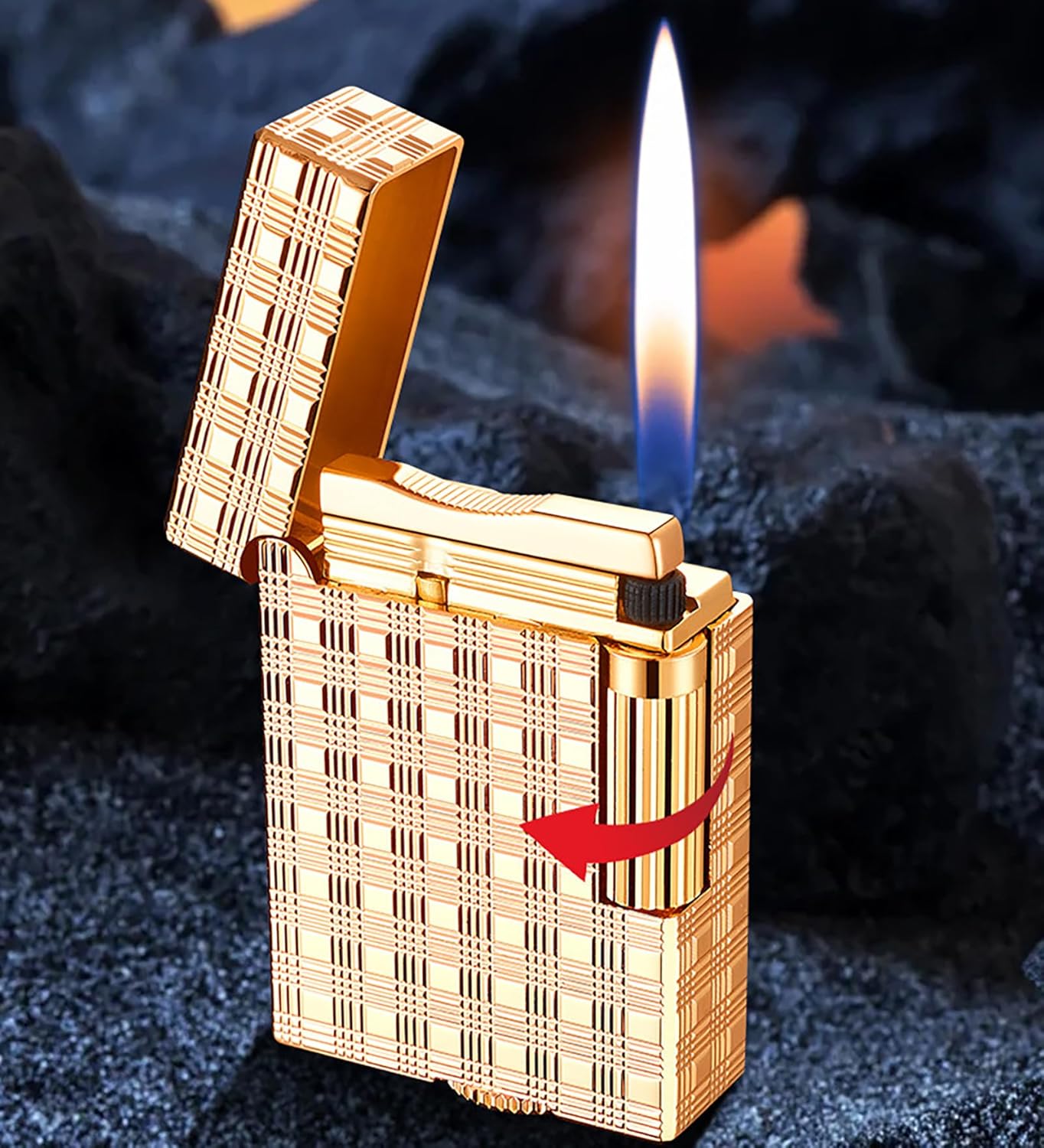 Classic Brushed Gas Lighters, Zinc Alloy Refilled Butane Lighter, Side Wheel Frosted Lighter, Adjustable Flame Flip Lighters, for Outdoor, Camping, Men's Gifts (Black)